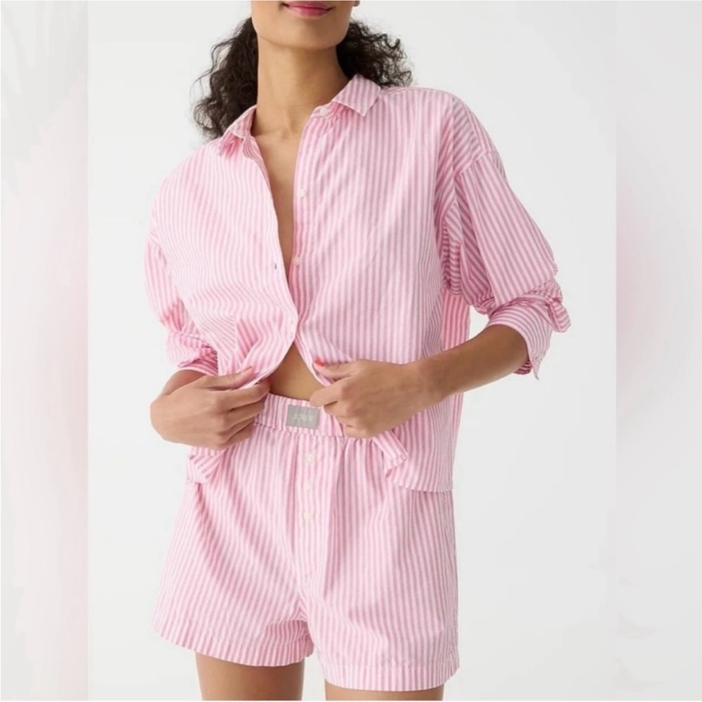 J. Crew Pink and White Striped Pajama Set